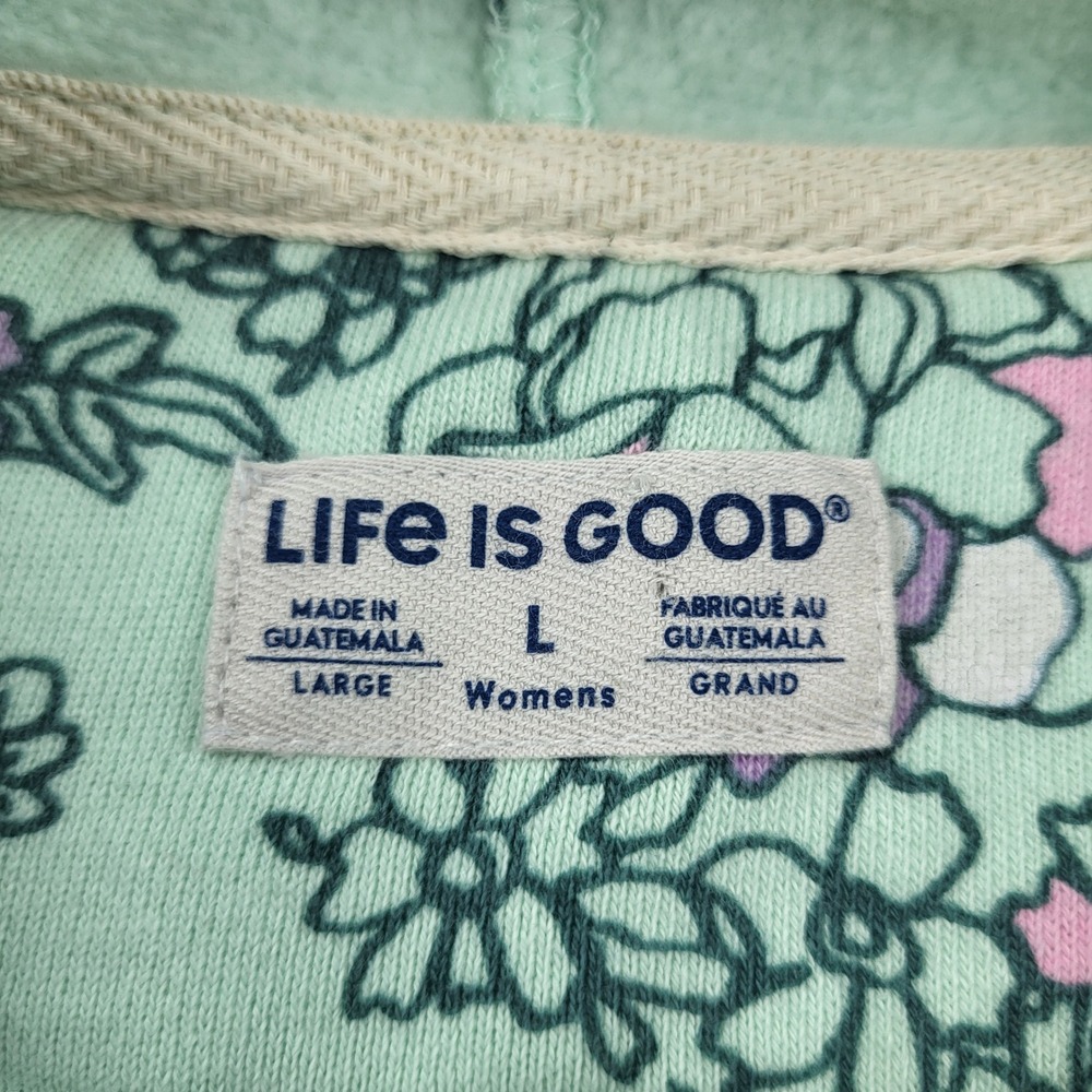 Life Is Good Womens Large Mint Green Floral Cotton Fleece Pullover Hoodie L - Picture 7 of 12